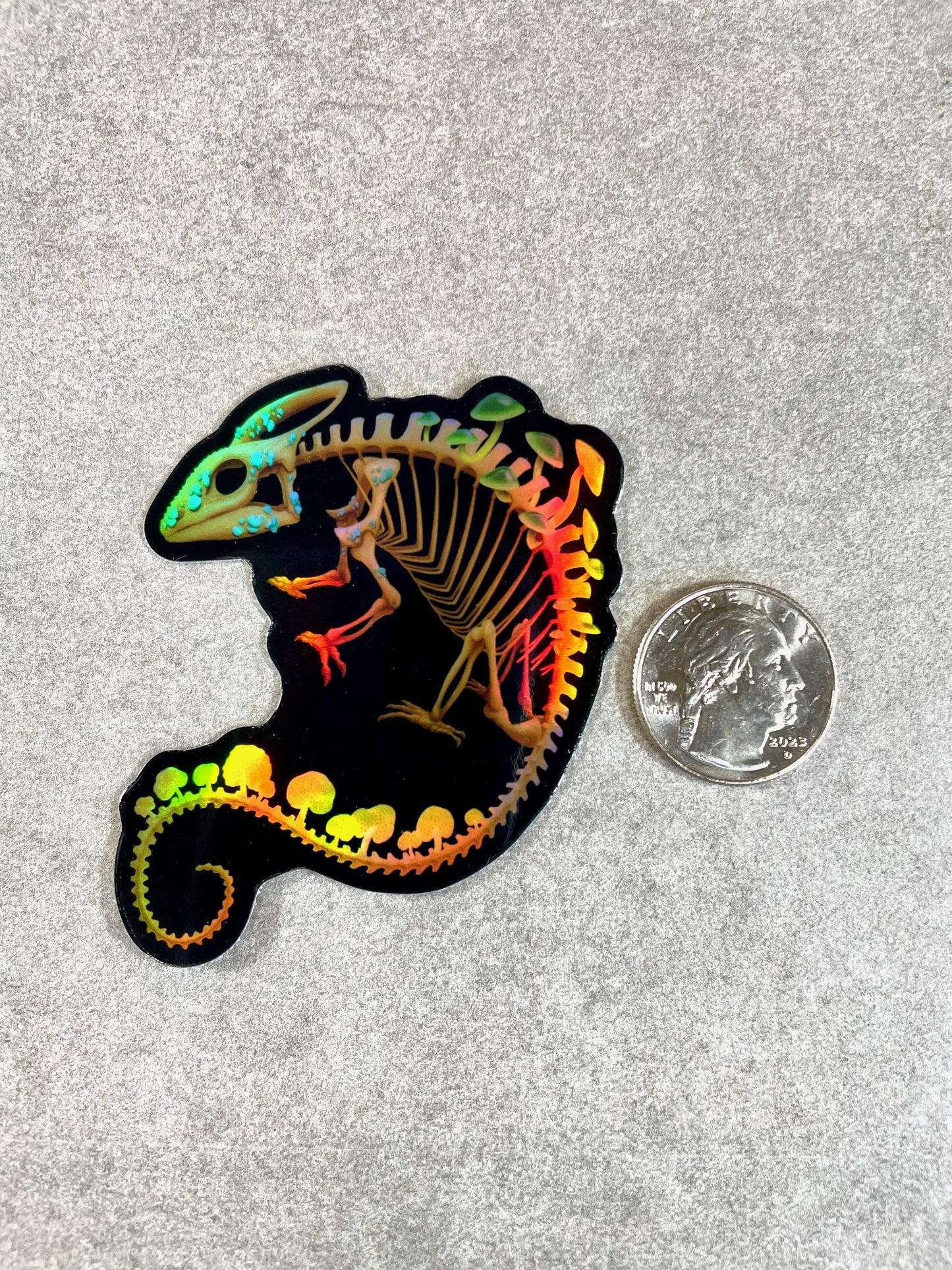 Fungal Chameleon Skeleton Holographic Vinyl Sticker