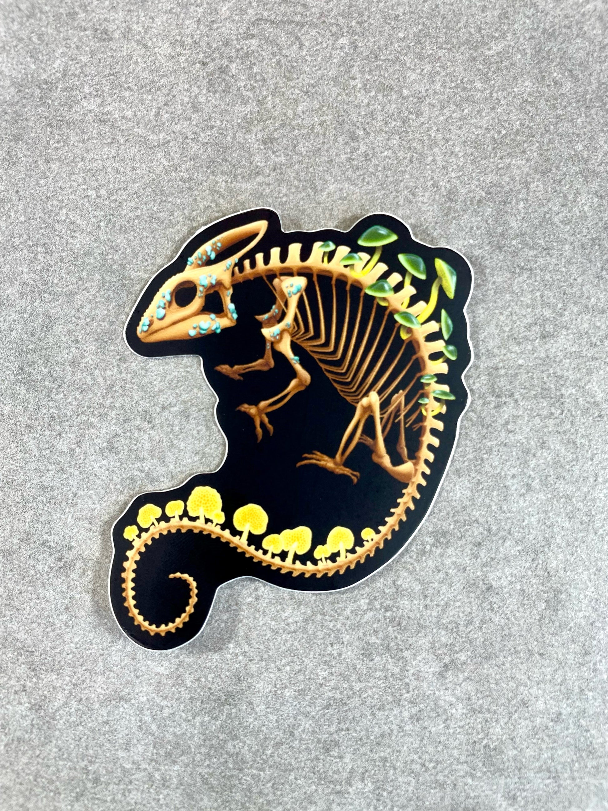 Fungal Chameleon Skeleton Vinyl Die Cut Sticker