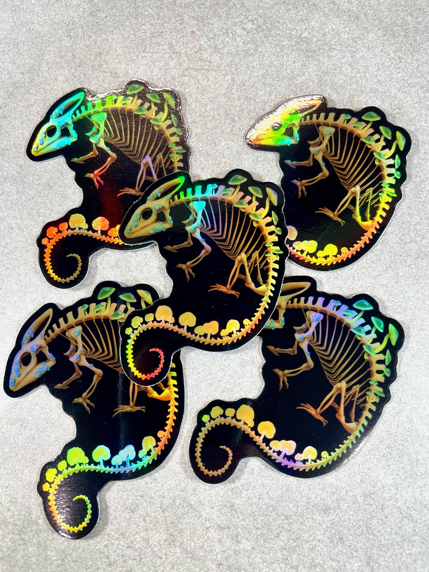 Fungal Chameleon Skeleton Holographic Vinyl Sticker