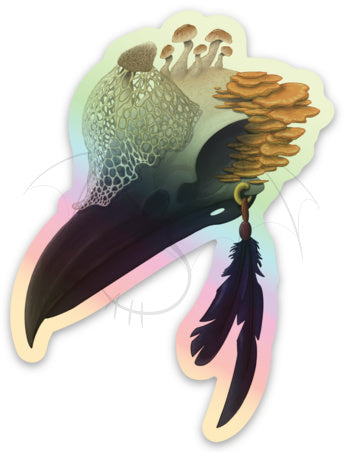 Fungal Crow Skull Holographic Sticker