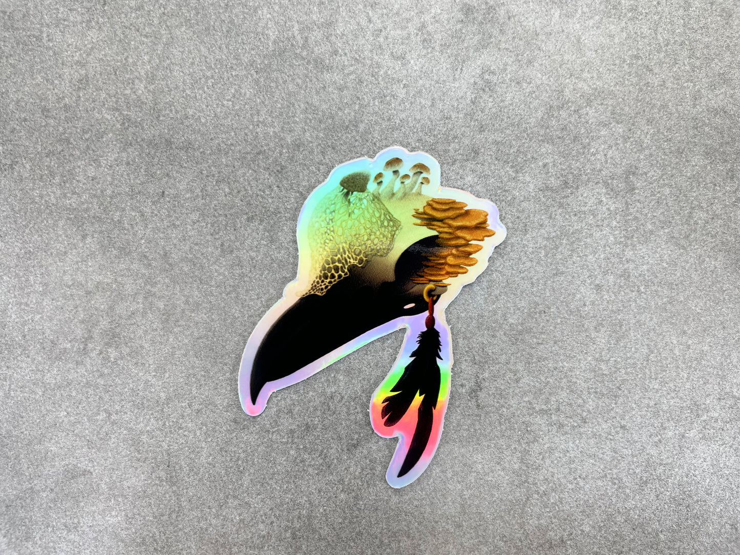 Fungal Crow Skull Holographic Sticker