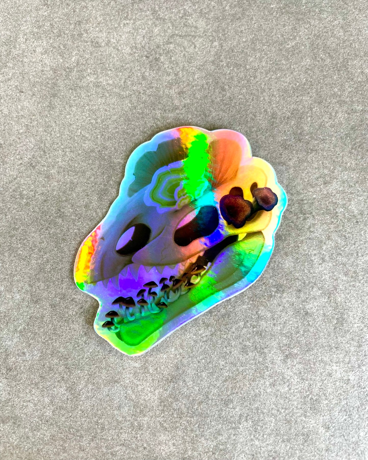 Fungal Dilophosaurus Skull - Holographic Die Cut Sticker