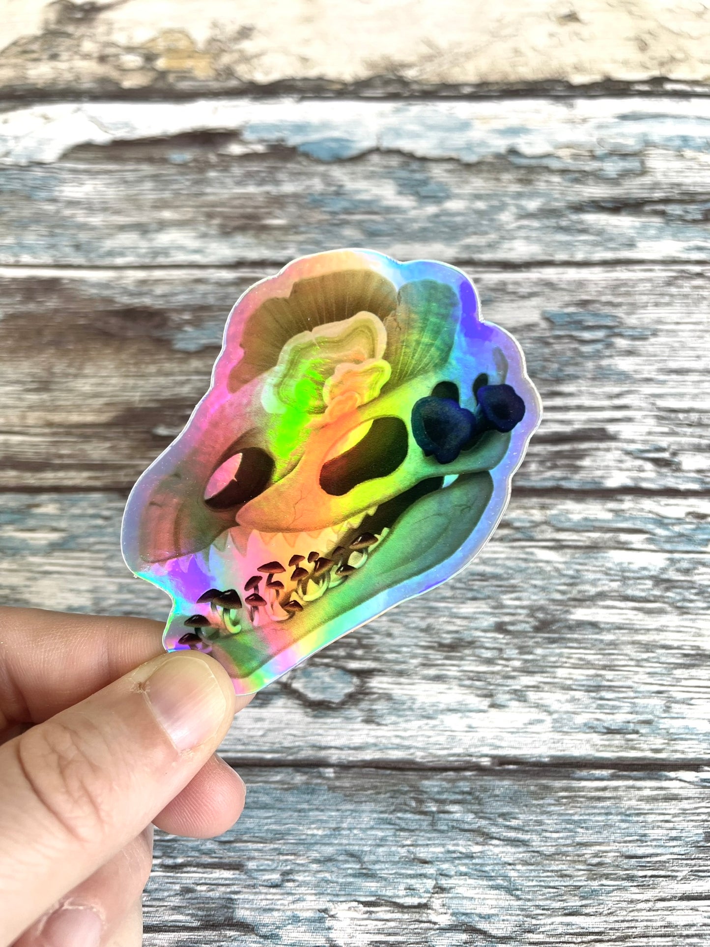 Fungal Dilophosaurus Skull - Holographic Die Cut Sticker