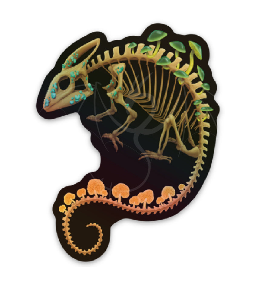 Fungal Chameleon Skeleton Holographic Vinyl Sticker