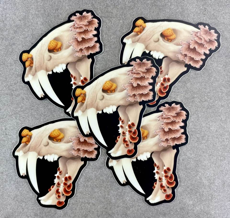 Fungal Sabertooth Skull - Vinyl Die Cut Sticker