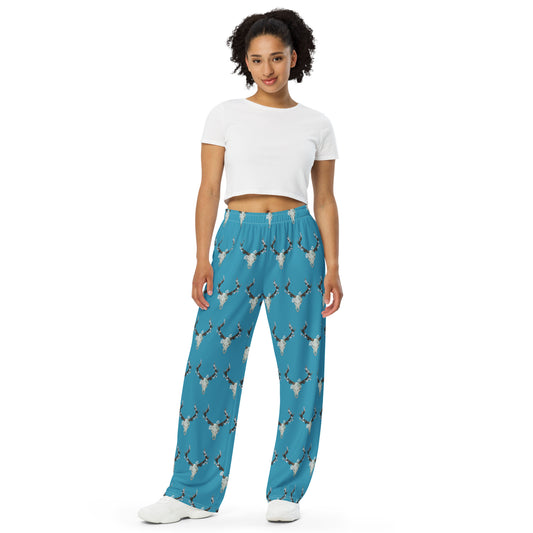 Fungal Elk Skull - All-over print unisex wide-leg pants