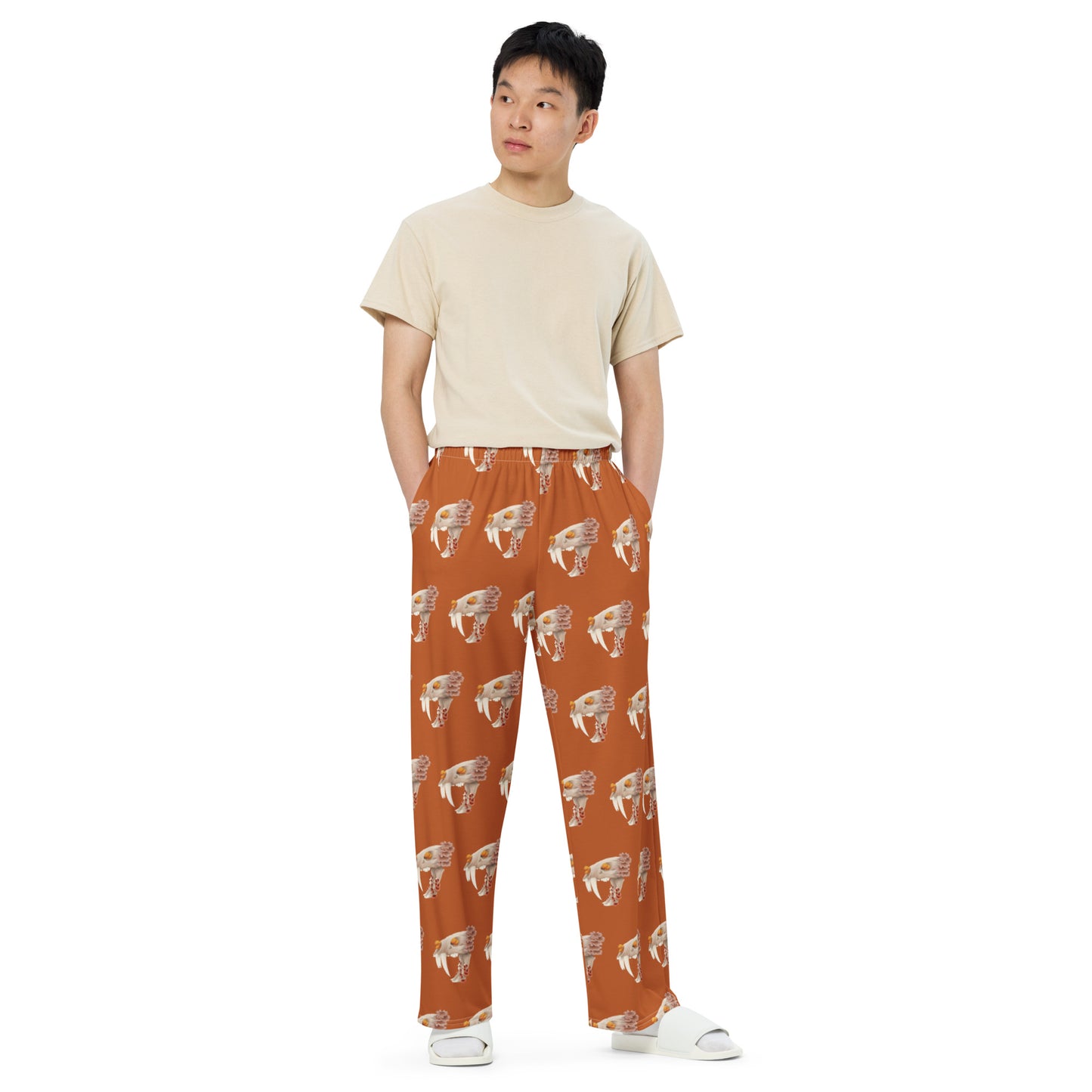 Fungal Sabertooth Skull - All-over print unisex wide-leg pants