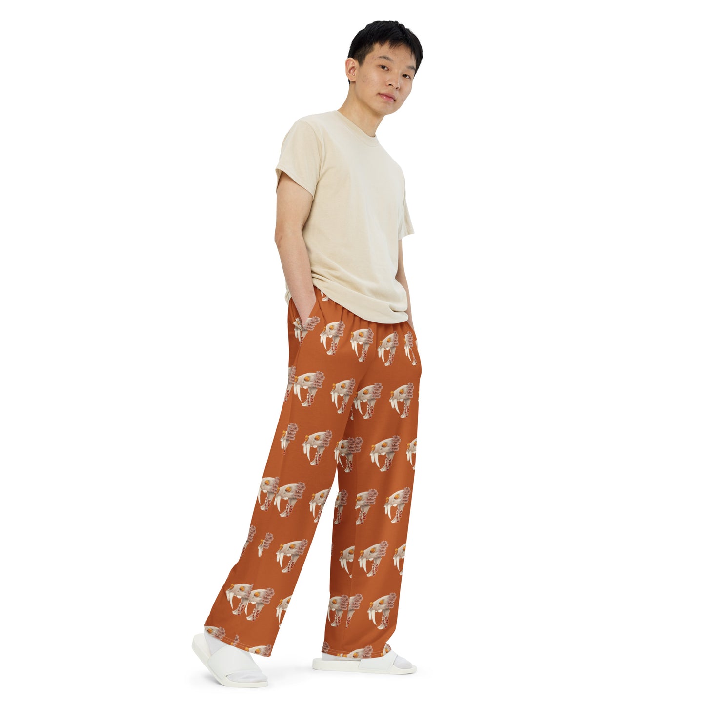 Fungal Sabertooth Skull - All-over print unisex wide-leg pants