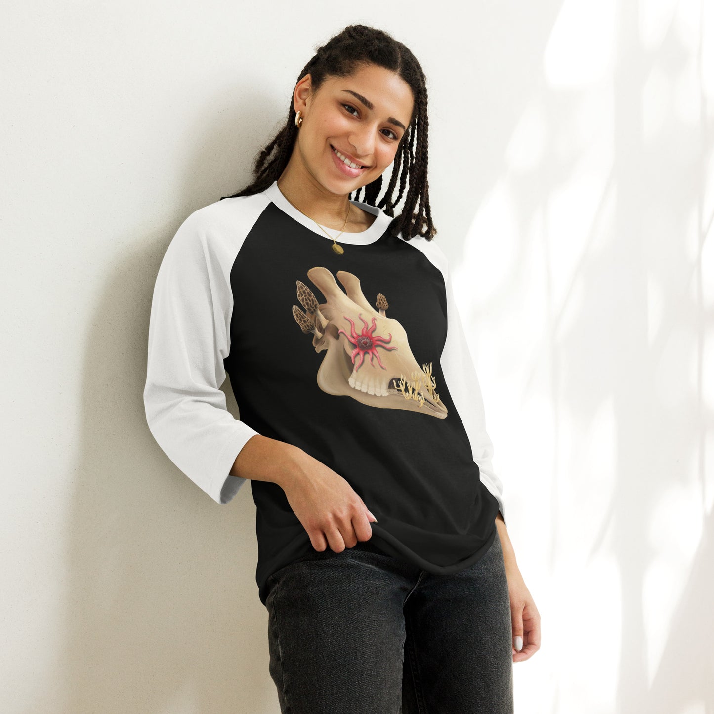 Fungal Giraffe Skull - 3/4 Sleeve Raglan Shirt