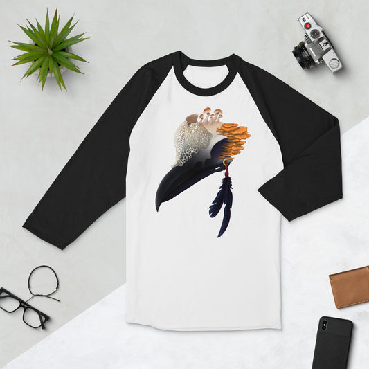 Fungal Crow Skull - 3/4 Sleeve Raglan Shirt