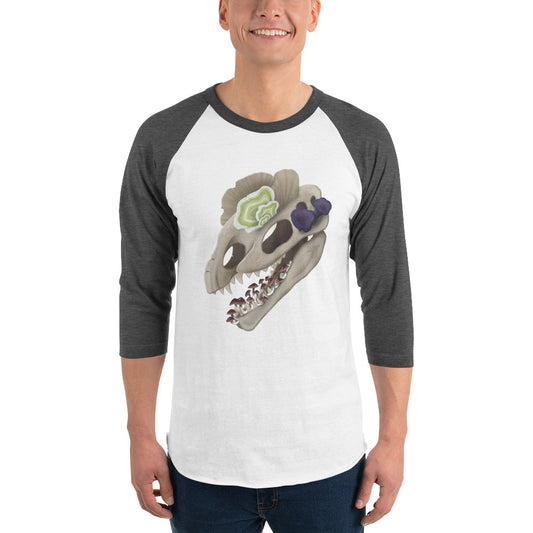 Fungal Dilophosaurus Skull - 3/4 sleeve raglan shirt