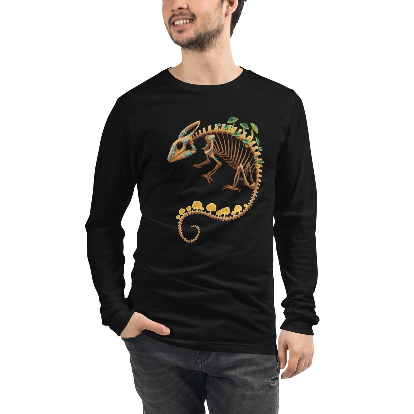 Fungal Chameleon Skeleton - Unisex Long Sleeve Tee