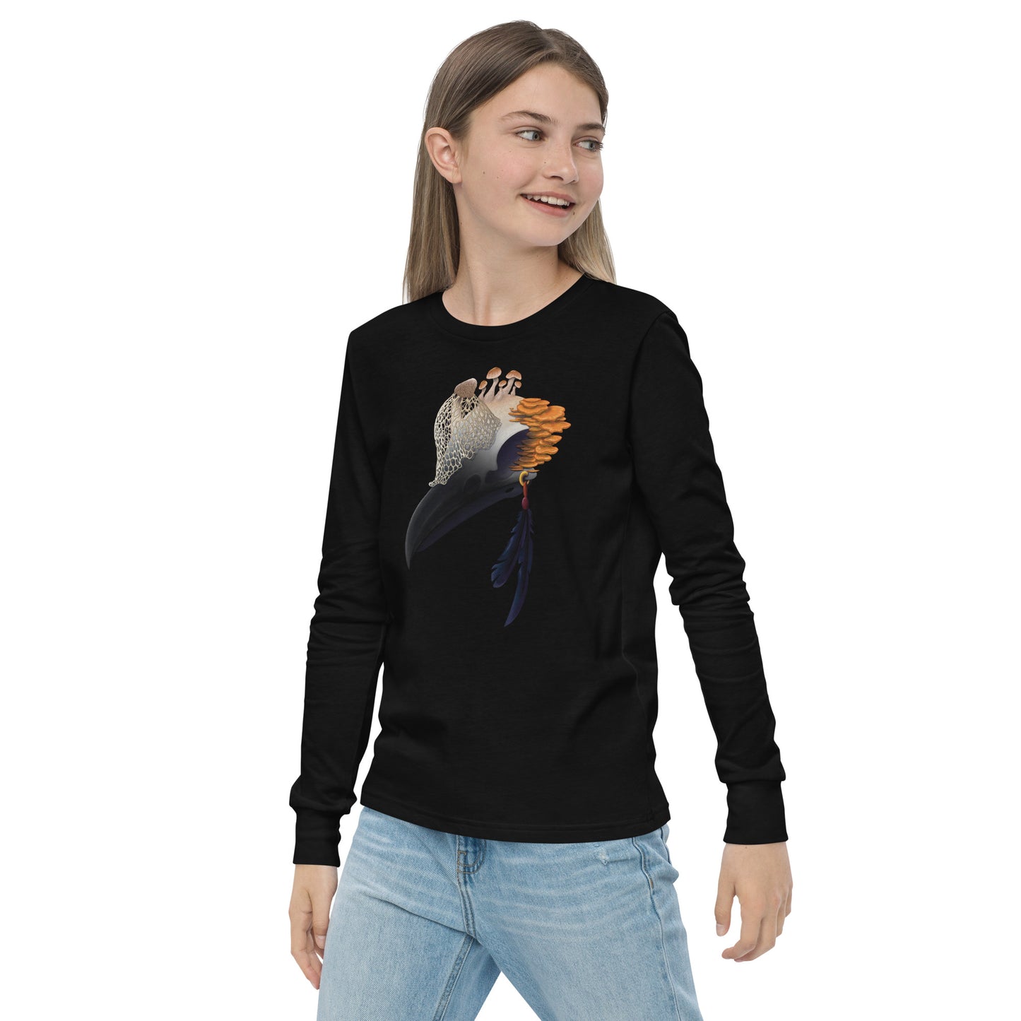 Fungal Crow Skull - Youth long sleeve tee