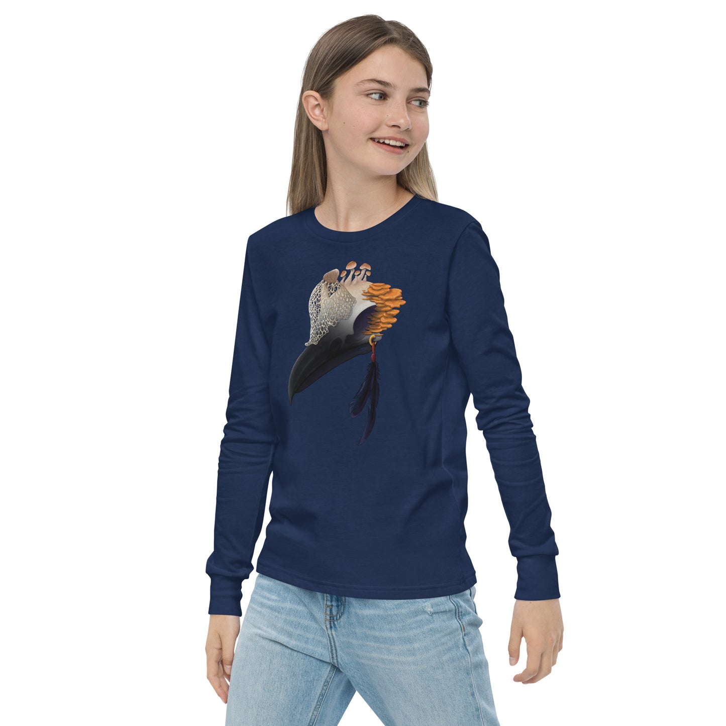 Fungal Crow Skull - Youth long sleeve tee