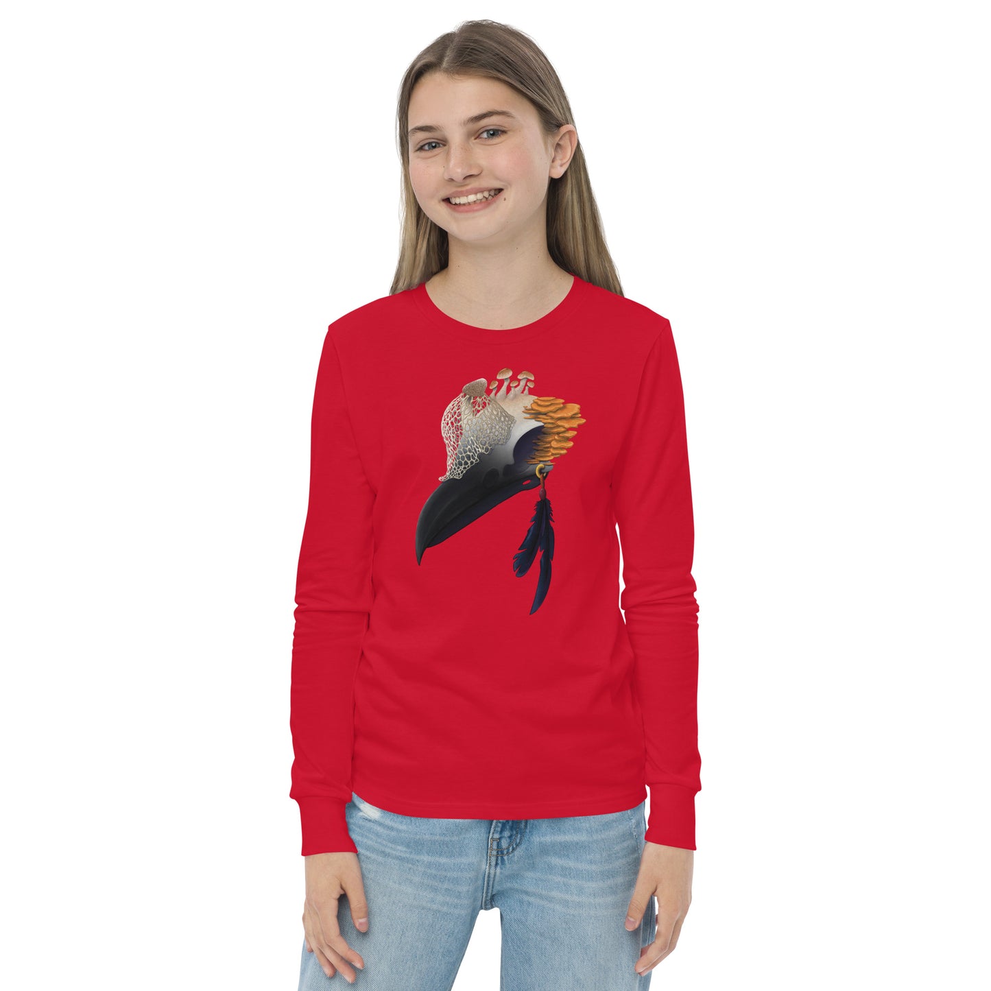 Fungal Crow Skull - Youth long sleeve tee