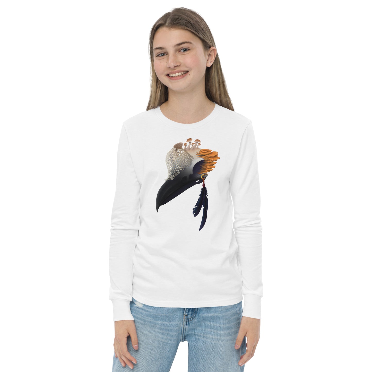 Fungal Crow Skull - Youth long sleeve tee