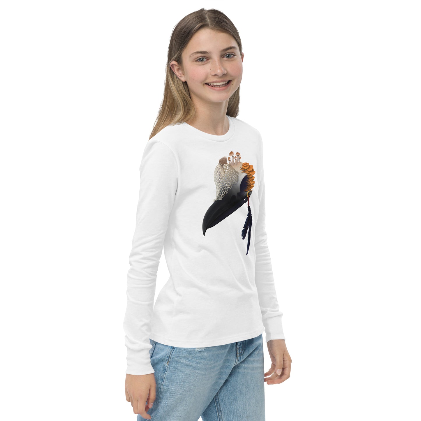 Fungal Crow Skull - Youth long sleeve tee